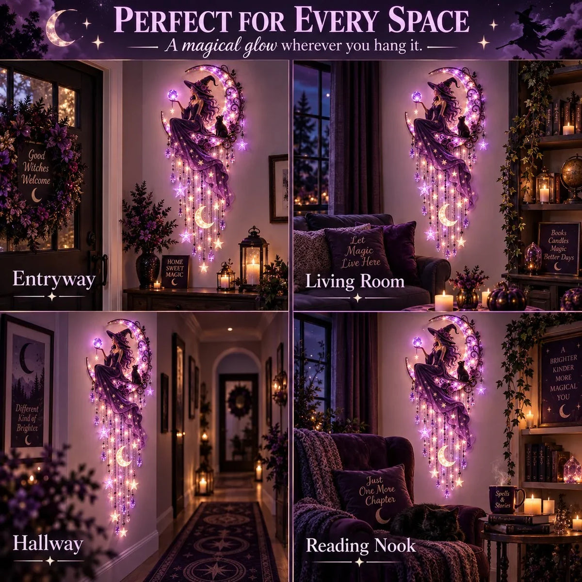 Witch Moon Wall Light in entryway living room hallway and reading nook