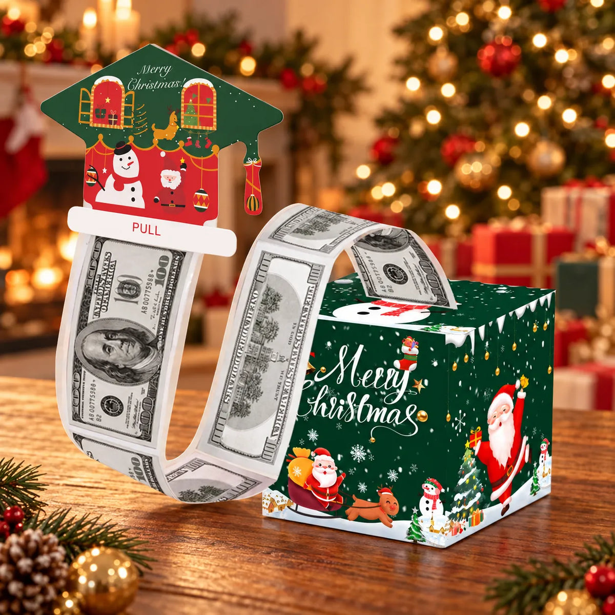 💵🎄 Christmas Money Pull Surprise Box 50 Fillable Pockets For Cash, Treats, Notes & More 🎁