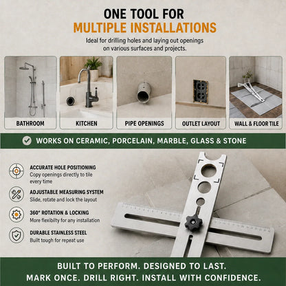🛠️stainless Steel Tile Positioning Ruler – Adjustable Drill Guide & Measuring Tool For Ceramic, Marble & Wall Tile