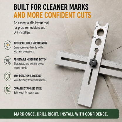 🛠️stainless Steel Tile Positioning Ruler – Adjustable Drill Guide & Measuring Tool For Ceramic, Marble & Wall Tile