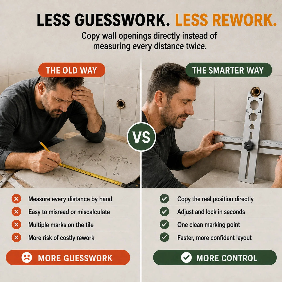 🛠️stainless Steel Tile Positioning Ruler – Adjustable Drill Guide & Measuring Tool For Ceramic, Marble & Wall Tile