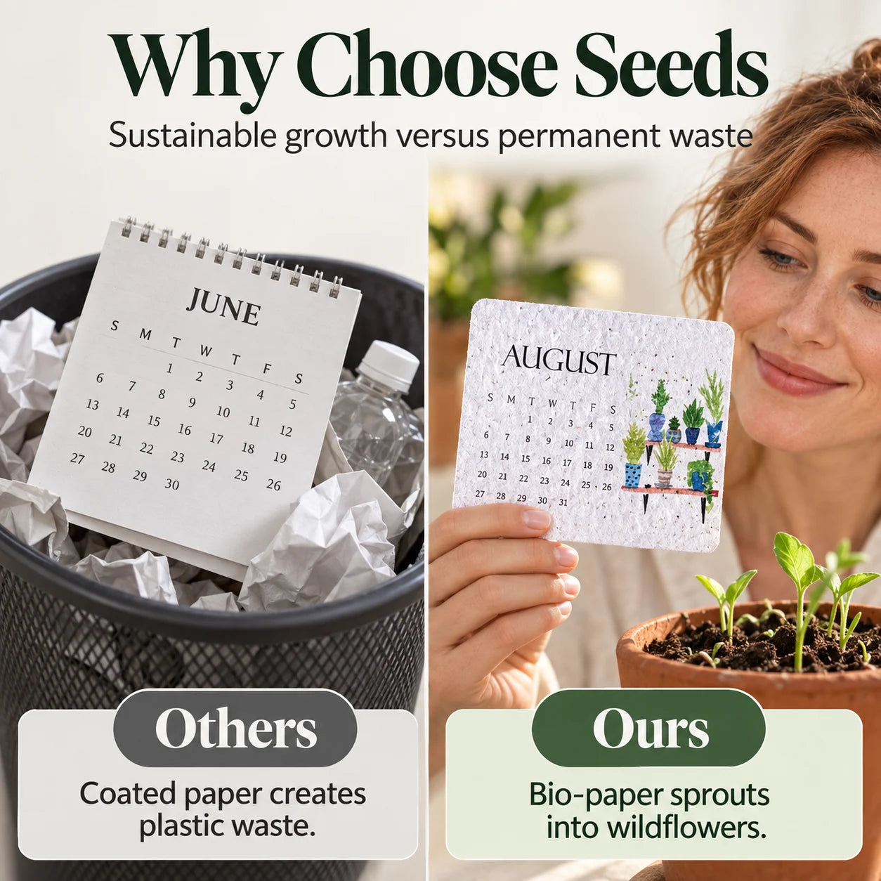 Seed paper compared with conventional calendar paper