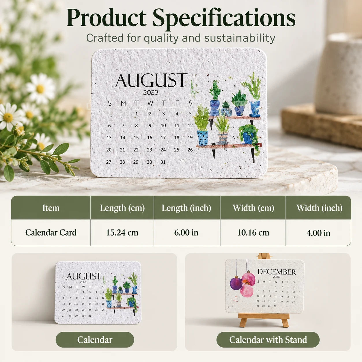 Seed paper calendar size and specifications