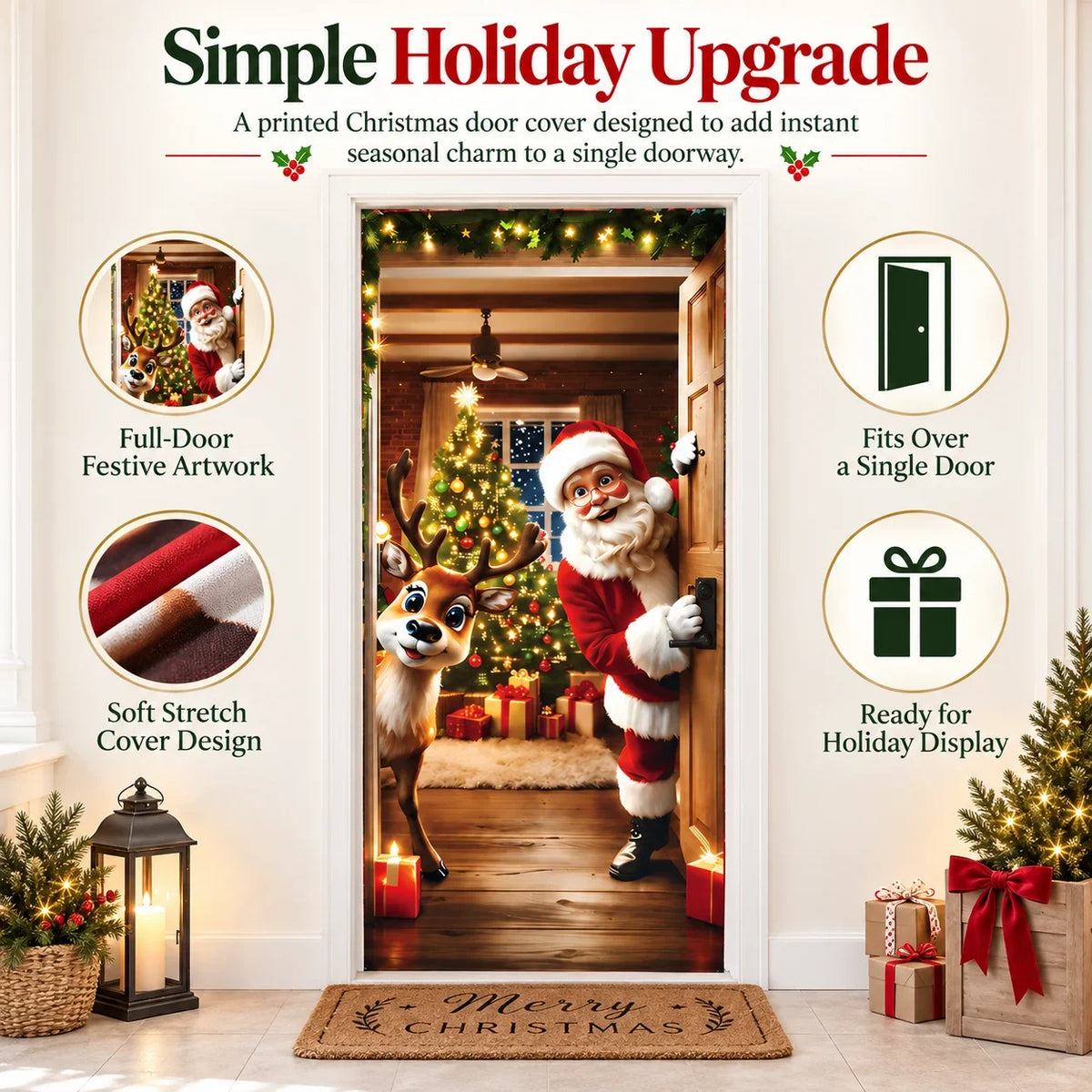 🎅 🚪Santa & Reindeer Christmas Door Cover