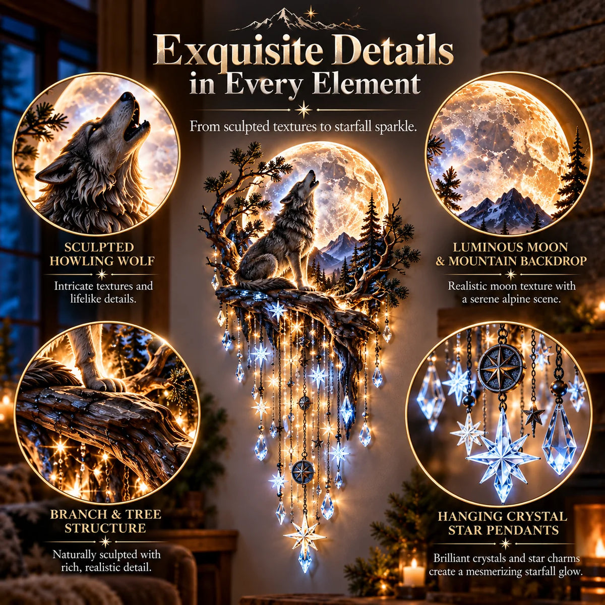 🐺🌕 Wolf Howling Moon Starfall Wall Light – Bring The Wild Home