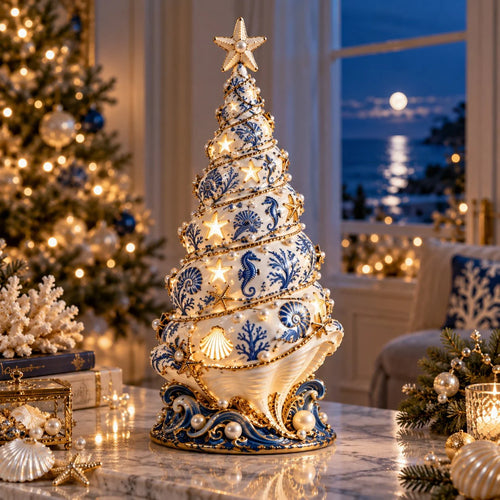 🌊 Coastal Christmas Seashell Tree Projection Lamp✨