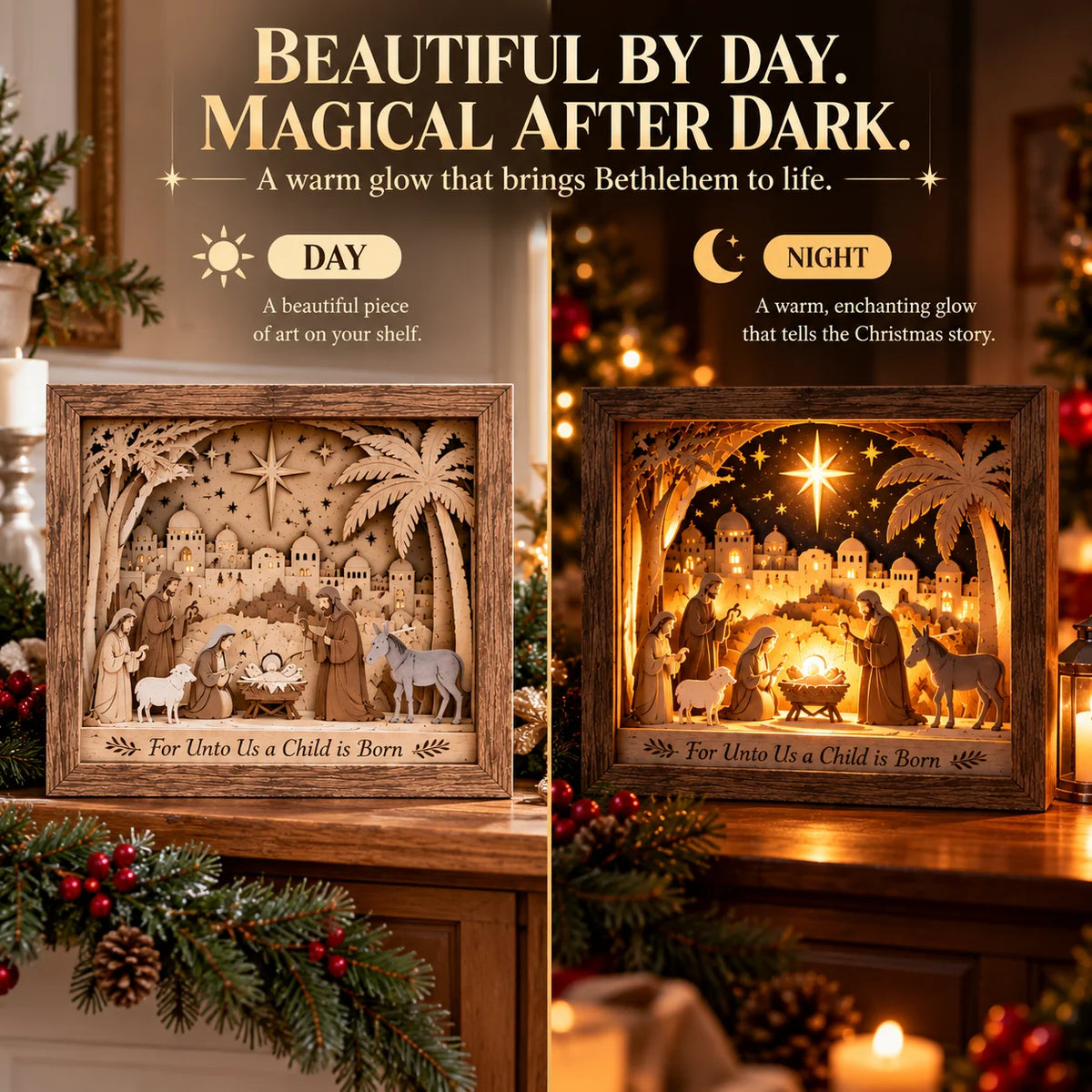 ⭐ Bethlehem Light-up Nativity Shadow Box Diy Kit – Layered Wooden Christmas Craft