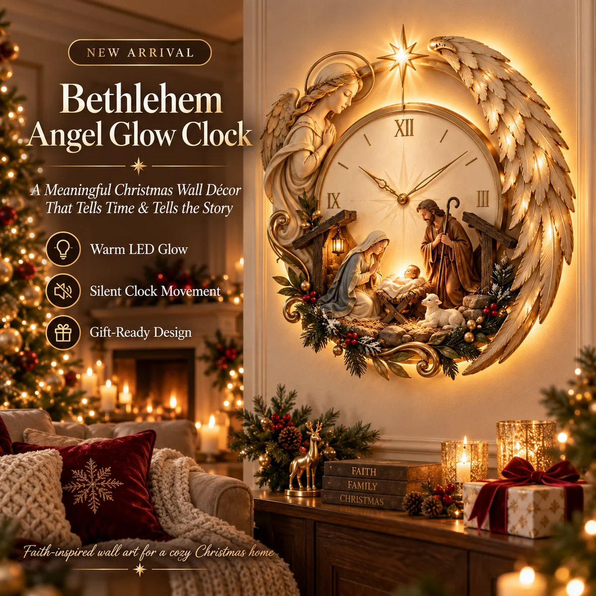 🎄⏰ LAST DAY 49% OFF ✨ Bethlehem Angel Nativity Glow Clock
