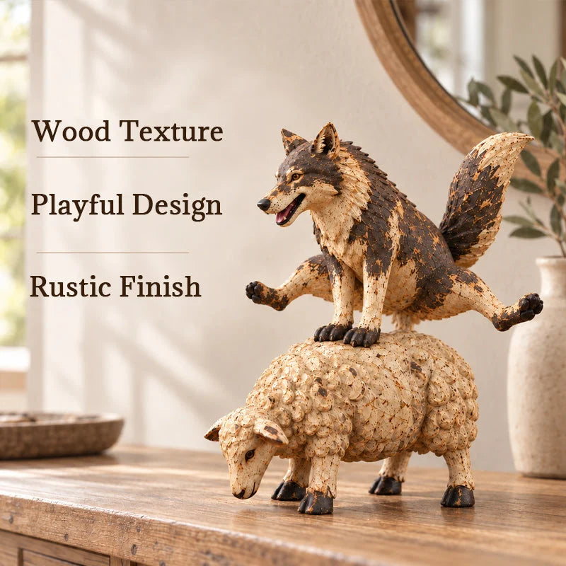 🐺funny Wolf Riding A Sheep Figurine🐑 | Rustic Farmhouse Animal Statue