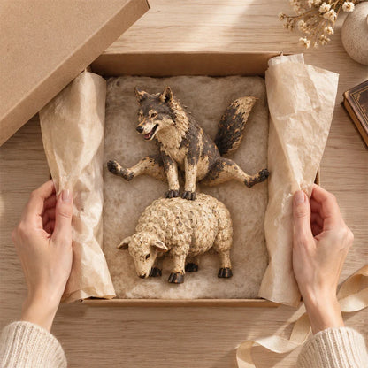🐺funny Wolf Riding A Sheep Figurine🐑 | Rustic Farmhouse Animal Statue
