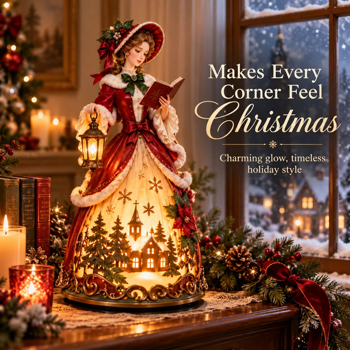 🎄 Victorian Christmas Caroler Lady Lamp – Lighted Holiday Tabletop Decor