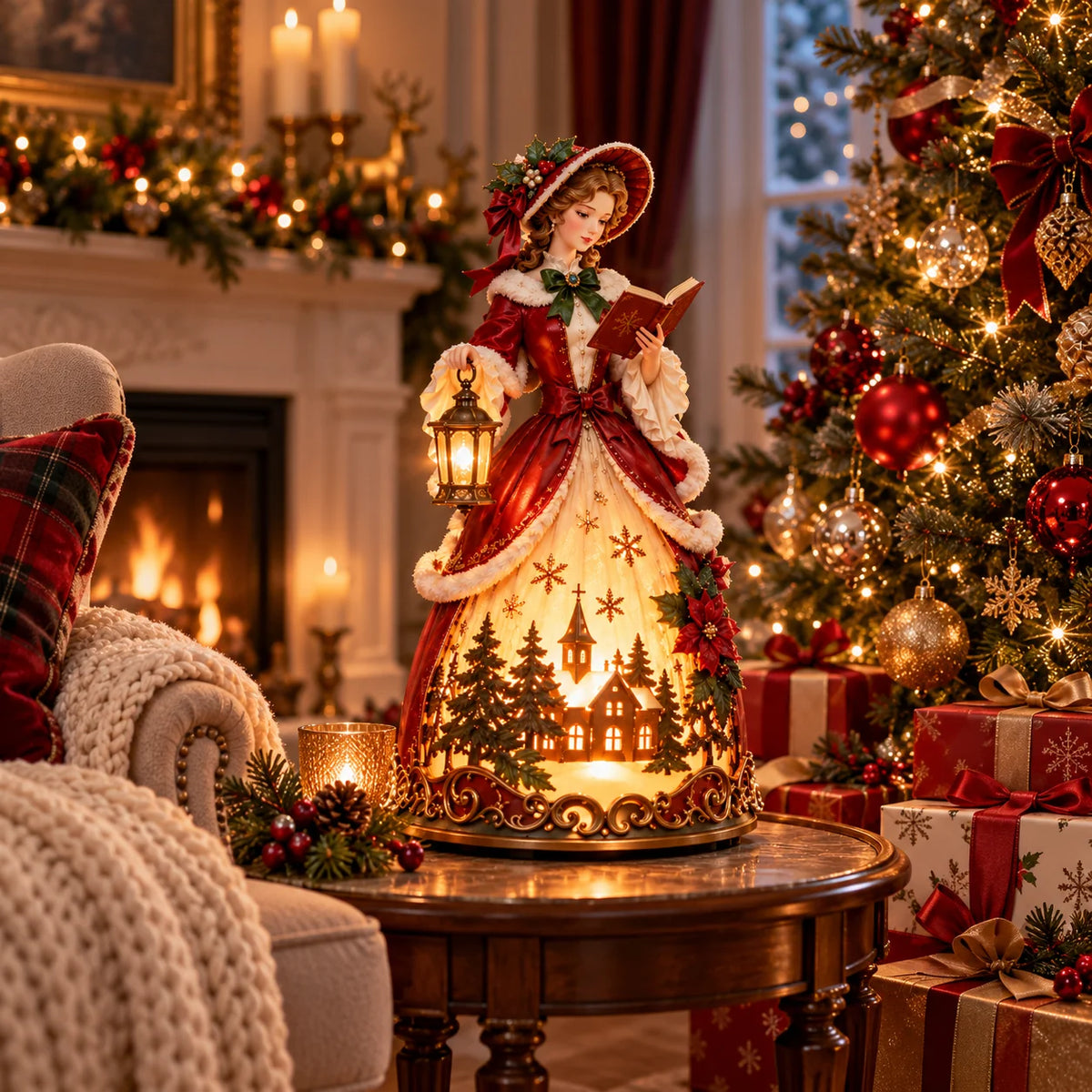 🎄 Victorian Christmas Caroler Lady Lamp – Lighted Holiday Tabletop Decor