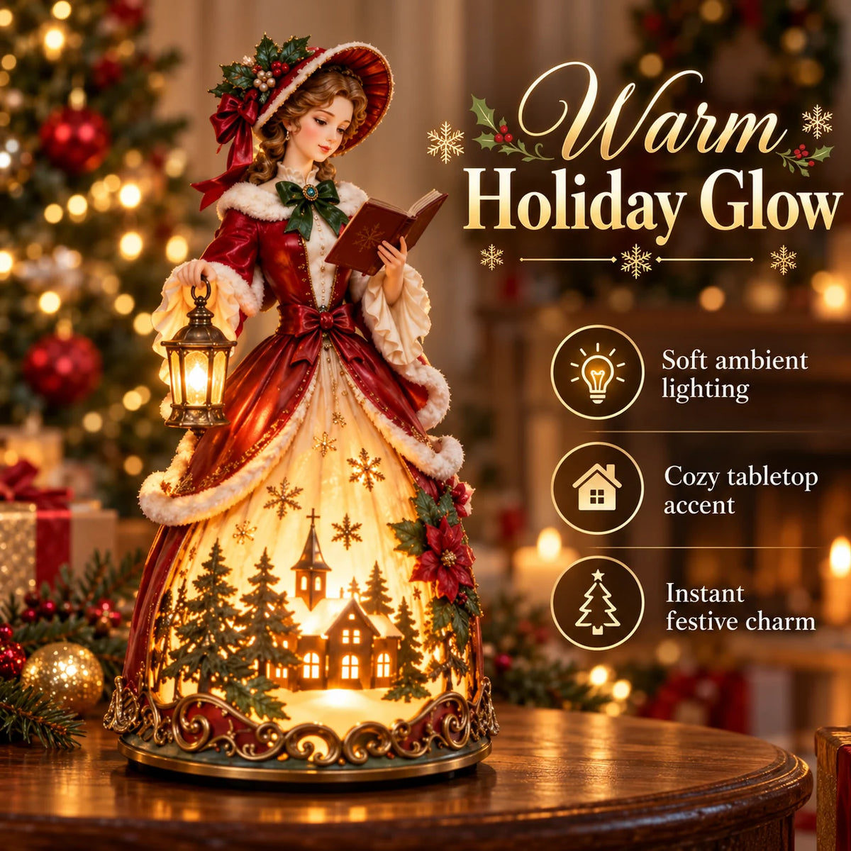 🎄 Victorian Christmas Caroler Lady Lamp – Lighted Holiday Tabletop Decor