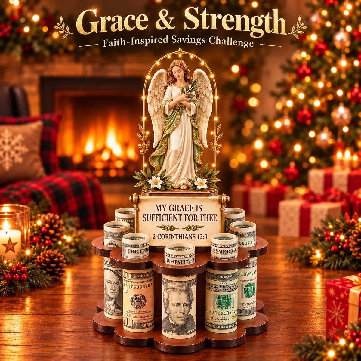 🙏 Bible Verse Savings Challenge Stand – Christian Cash Organizer & Faith-inspired Gift