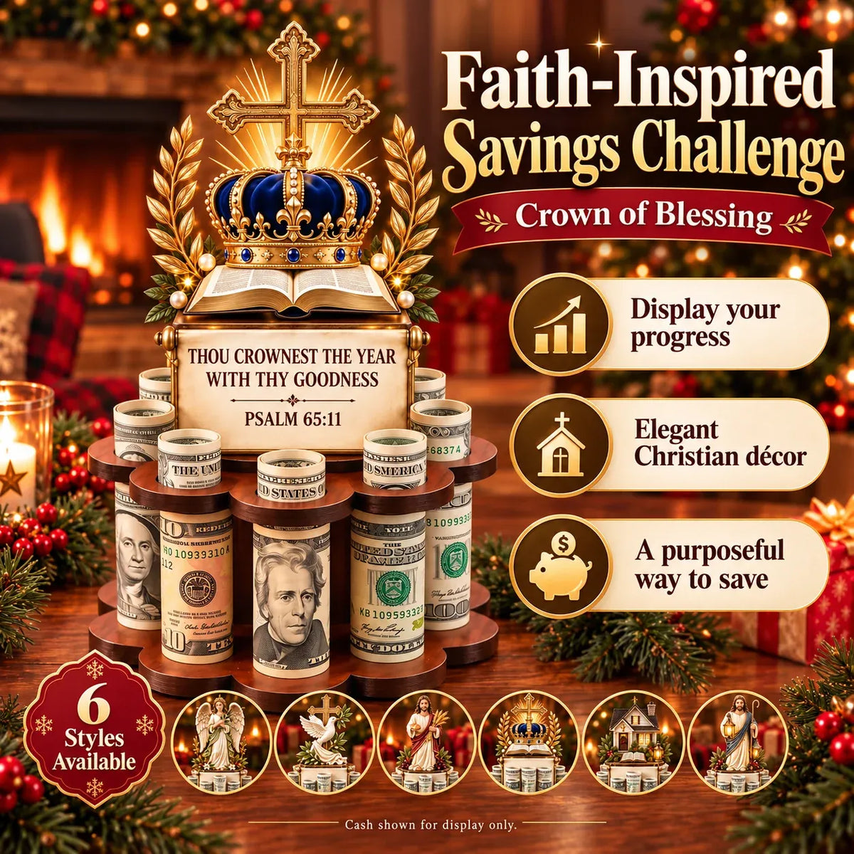 🙏 Bible Verse Savings Challenge Stand – Christian Cash Organizer & Faith-inspired Gift