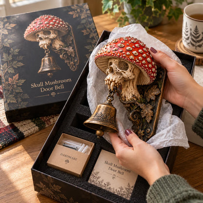 💀🍄 Skullcap Guardian™ – Gothic Mushroom Skull Door Bell With Vintage Bronze Chime