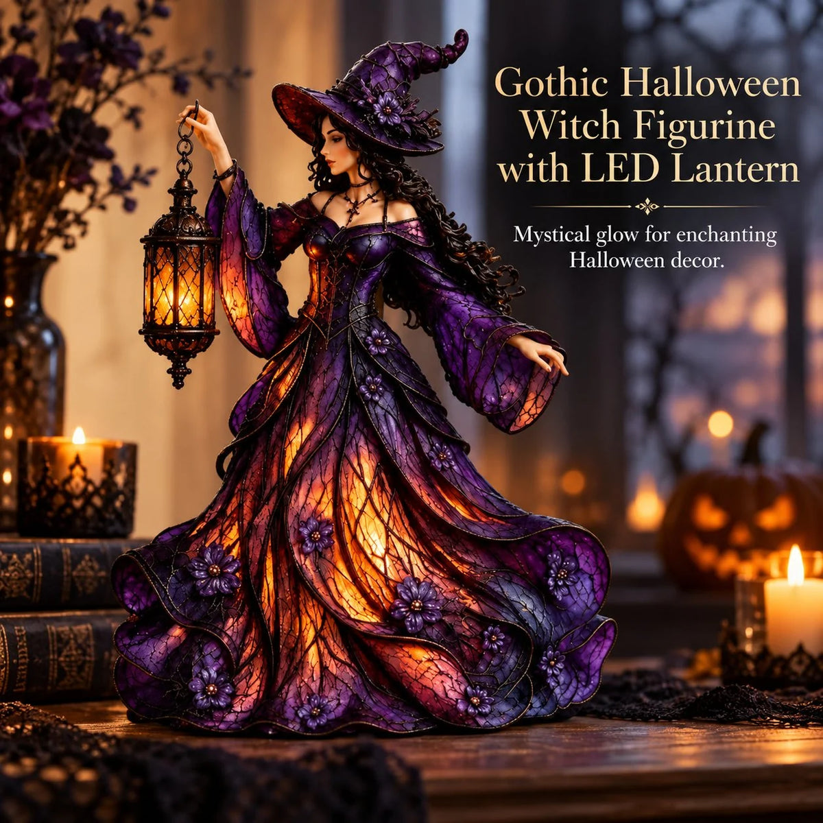 🧙‍♀️ Gotische Halloween-Hexenfigur mit LED-Laterne🎁