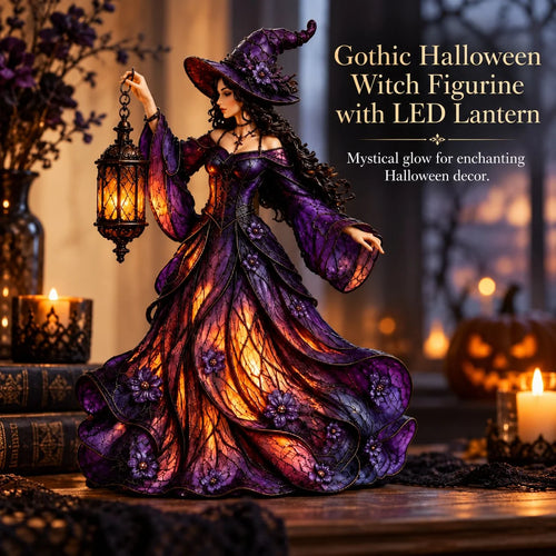 🧙‍♀️ Gotische Halloween-Hexenfigur mit LED-Laterne🎁
