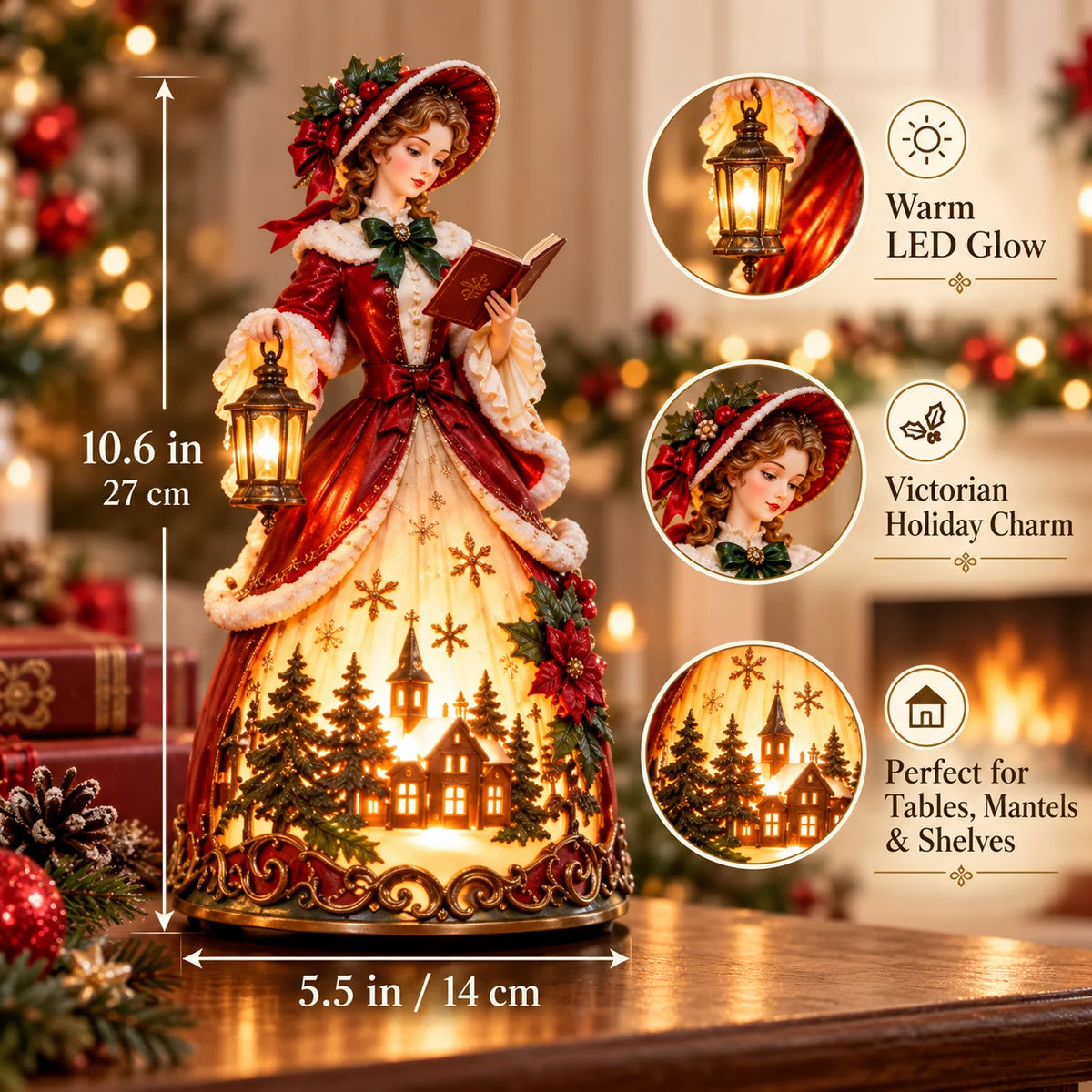 🎄 Victorian Christmas Caroler Lady Lamp – Lighted Holiday Tabletop Decor