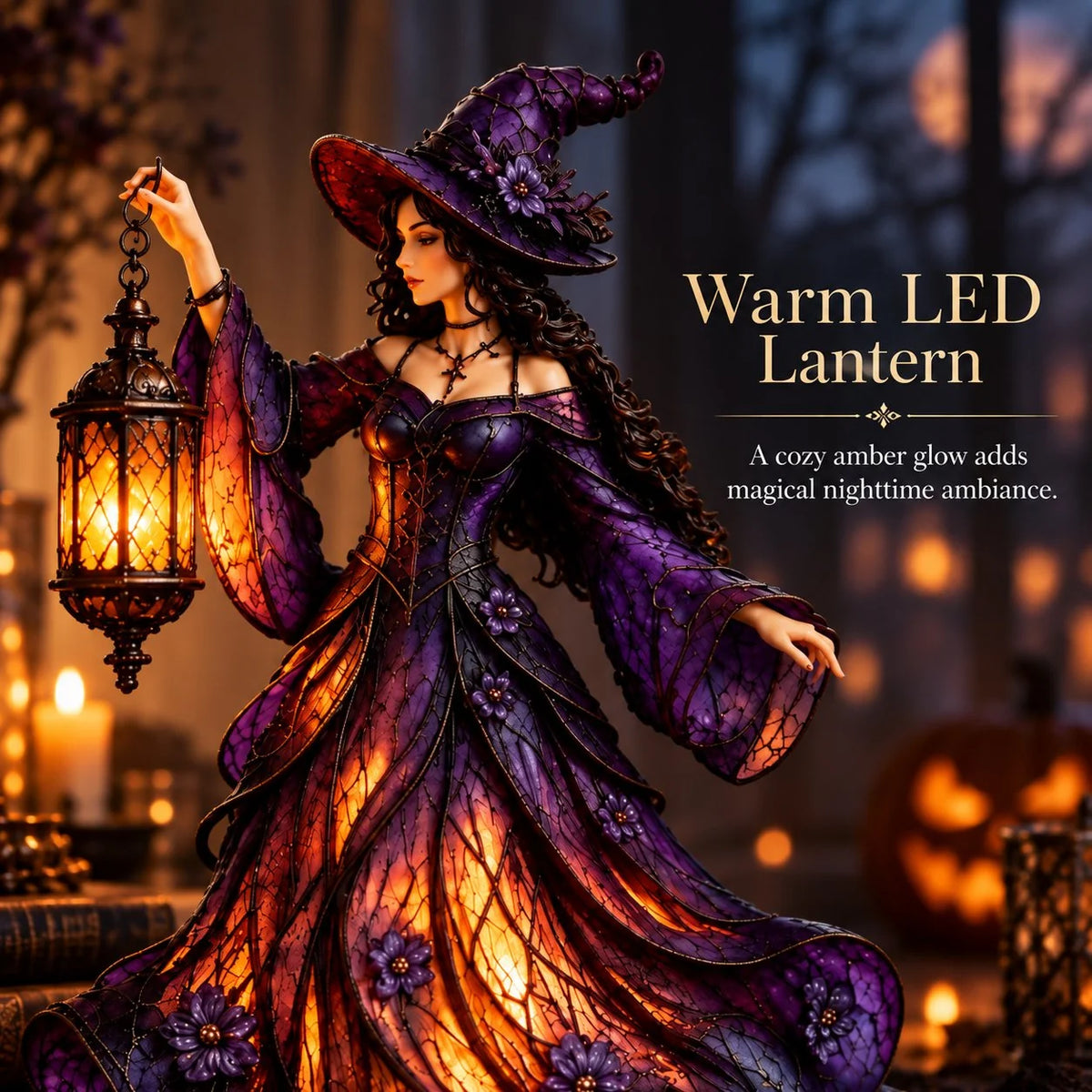 🧙‍♀️ Gotische Halloween-Hexenfigur mit LED-Laterne🎁