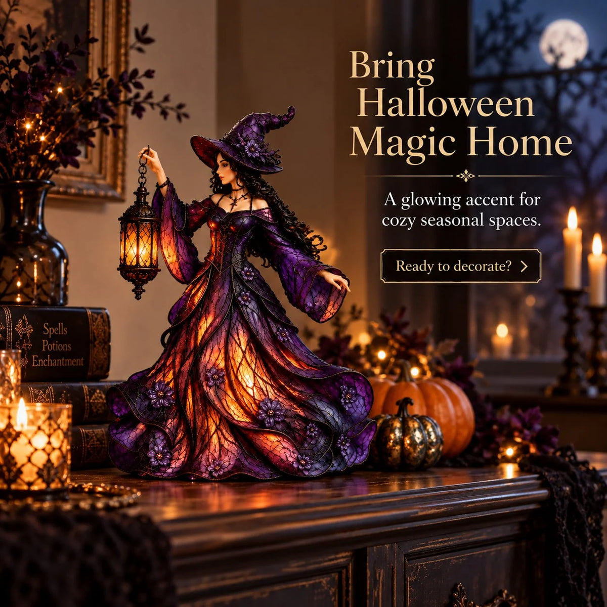 🧙‍♀️ Gotische Halloween-Hexenfigur mit LED-Laterne🎁