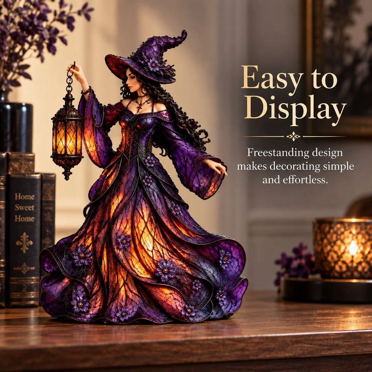 🧙‍♀️ Gotische Halloween-Hexenfigur mit LED-Laterne🎁