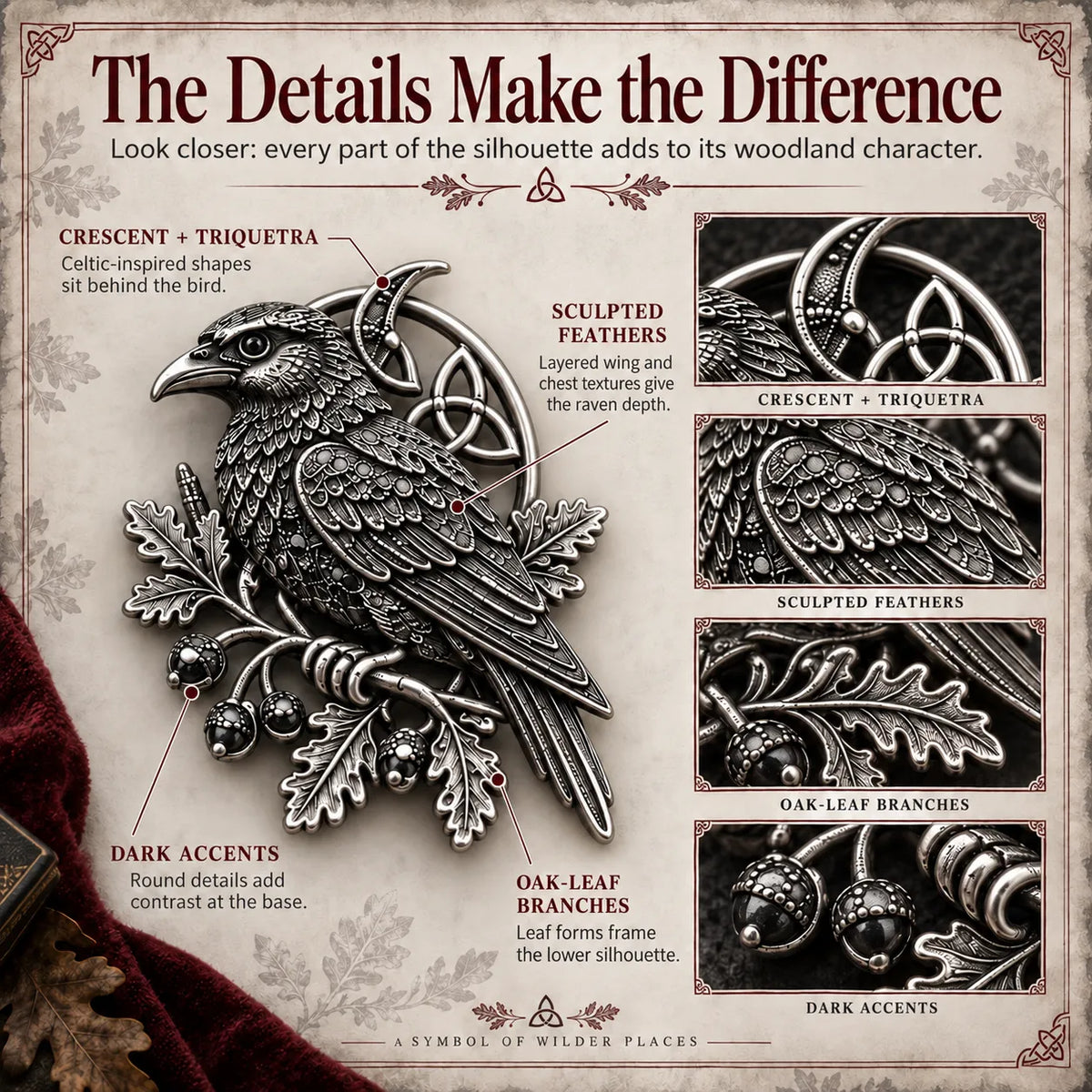 🐦‍⬛ Gothic Celtic Raven Brooch – Dark Academia Statement Pin