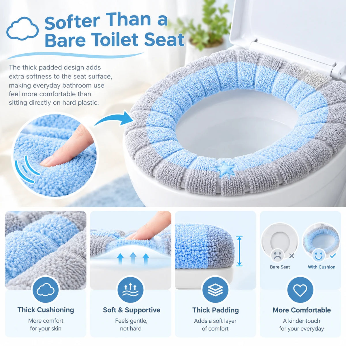🚽lightweight Washable Soft Toilet Seat Cushion