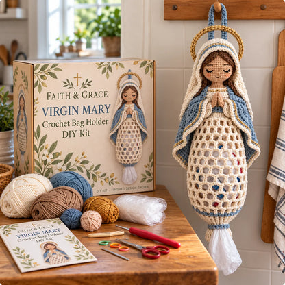 ✝️ Faith & Grace™ Christian Crochet Bag Holder Diy Kit – Hanging Grocery Bag Organizer & Meaningful Craft Gift