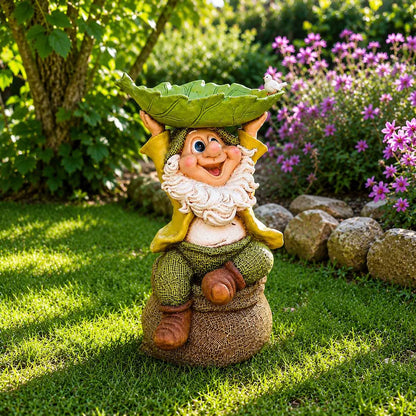 🍃 Birdie Butler Gnome™ — Whimsical Leaf Feeder Garden Statue