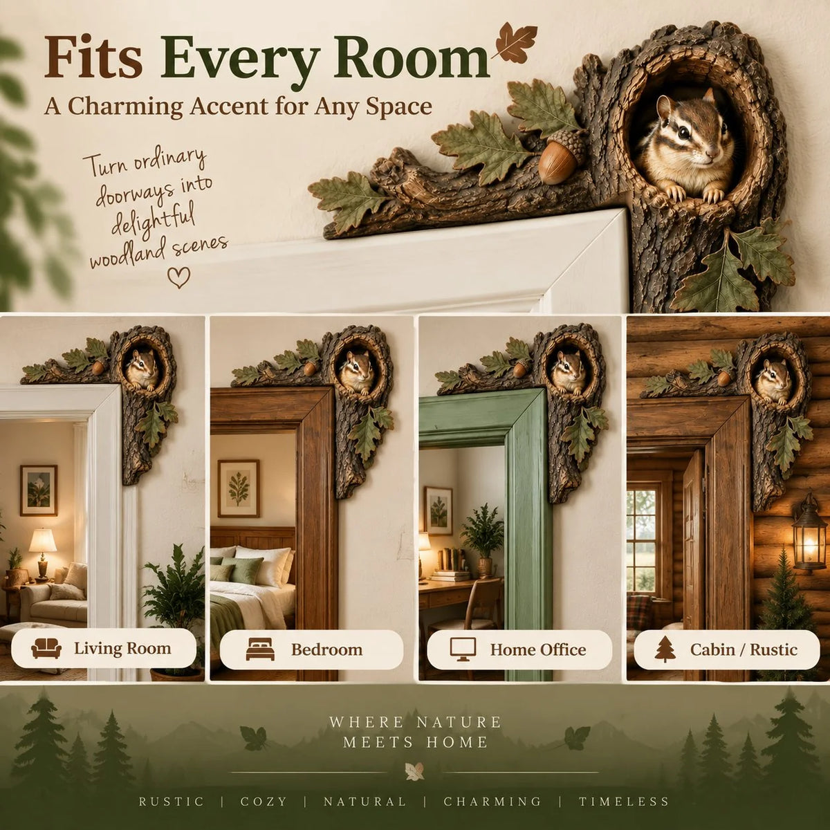 🎅🐿️Chipmunk Tree Hollow Door Topper | Woodland Animal Doorway Decor For Cozy Nature Homes