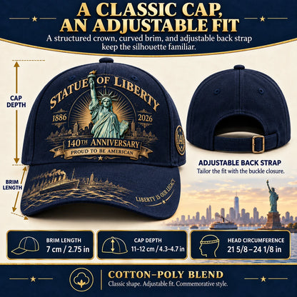 💝last Day 49% Off - 🗽 Statue Of Liberty 140th Anniversary 1886–2026 – Premium Embroidered Heritage Cap | Cotton-poly Blend • Detailed Embroidery • Adjustable Fit 🇺🇸