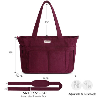 🎒Corduroy Tote Bag for Women, 15.6 inch Laptop Work Bags with Large Cup Holder
