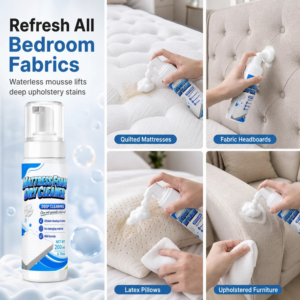 No-rinse Mattress Foam Cleaner | Waterless Dry Cleaning Spray For Mattress, Sofa, Upholstery & Car Seats
