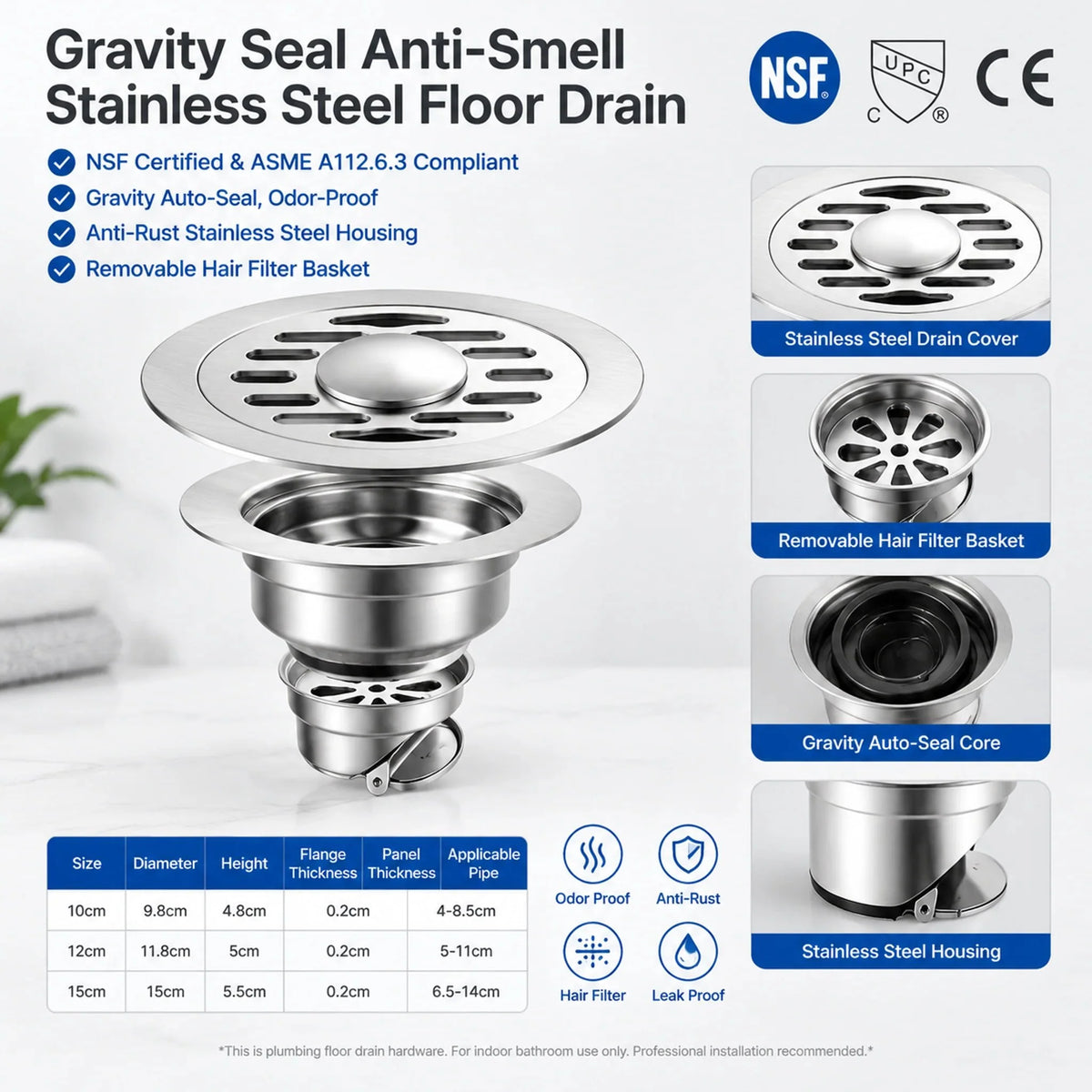 🛁 Thickened Stainless Steel Floor Drain | Anti-Odor & Anti-Pest Design