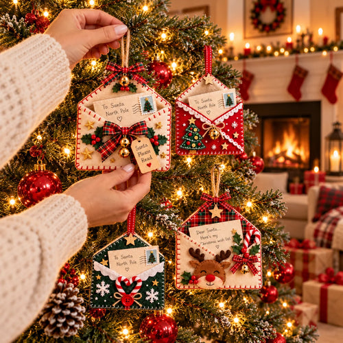 🎄Letters To Santa Christmas Envelope Ornaments – Festive Holiday Wish List Decorations💌