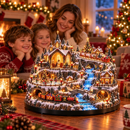 ✨🔥 LAST DAY 49% OFF 🔥 Lighted Animated Christmas Village with Train, Reindeer Sleigh & Waterfall