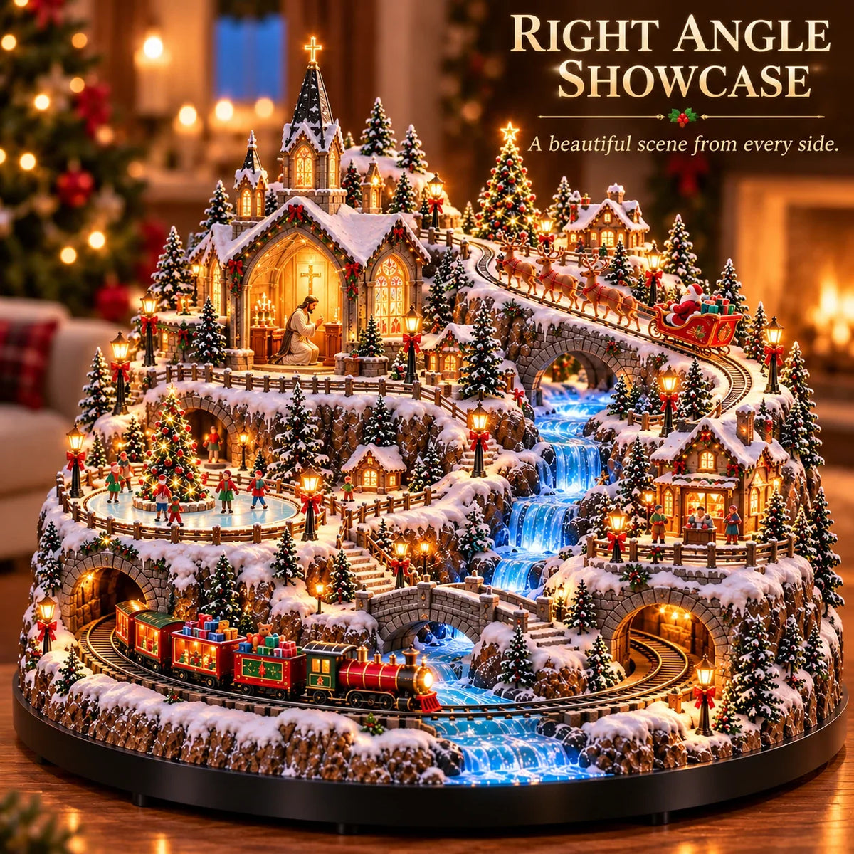 ✨🔥 LAST DAY 49% OFF 🔥 Lighted Animated Christmas Village with Train, Reindeer Sleigh & Waterfall