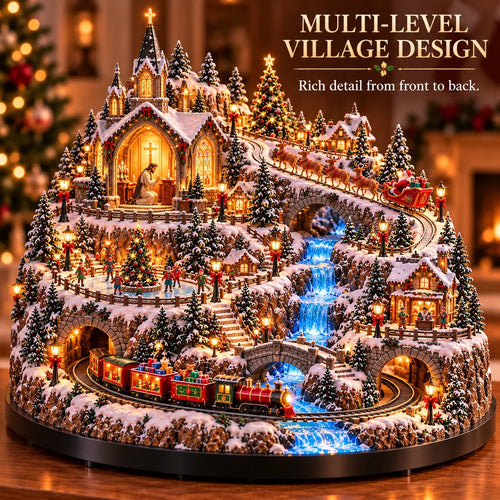✨🔥 LAST DAY 49% OFF 🔥 Lighted Animated Christmas Village with Train, Reindeer Sleigh & Waterfall