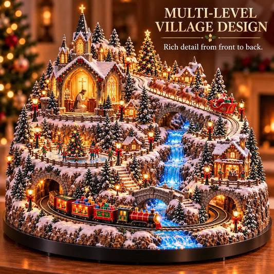 ✨🔥 LAST DAY 49% OFF 🔥 Lighted Animated Christmas Village with Train, Reindeer Sleigh & Waterfall