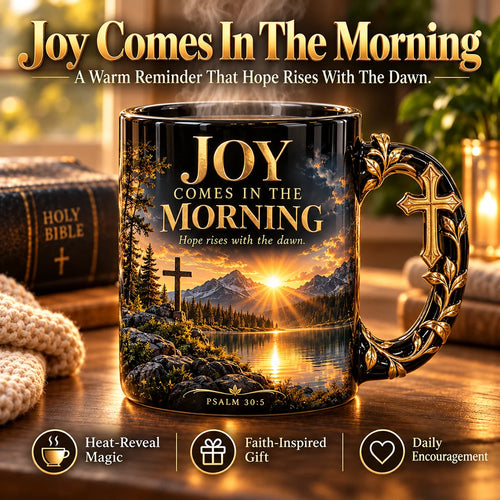 ☀️✝️Joy Comes in the Morning Heat-Reveal Ceramic Faith Mug🙏Inspirational Christian Coffee Cup