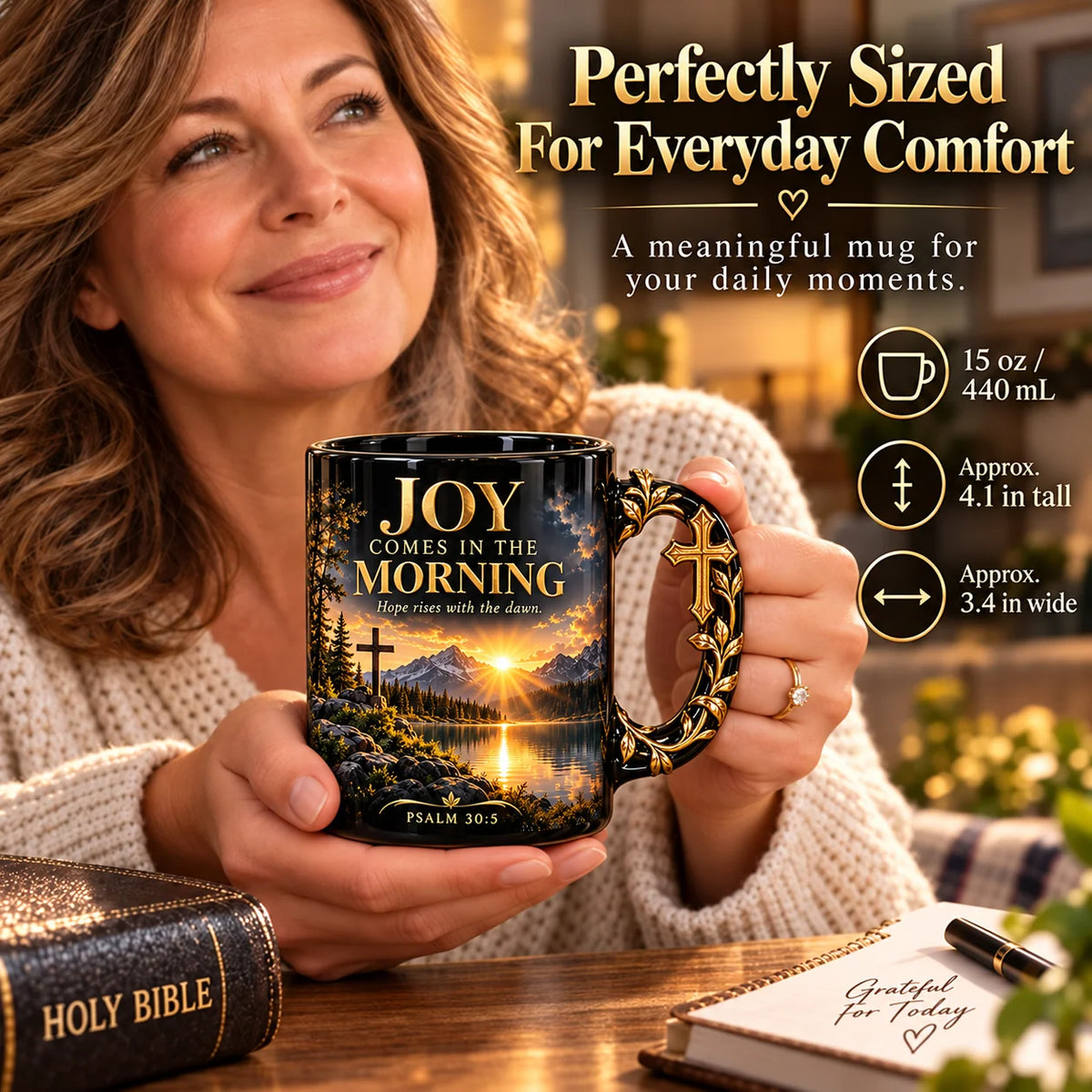 ☀️✝️Joy Comes in the Morning Heat-Reveal Ceramic Faith Mug🙏Inspirational Christian Coffee Cup