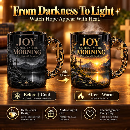 ☀️✝️Joy Comes in the Morning Heat-Reveal Ceramic Faith Mug🙏Inspirational Christian Coffee Cup