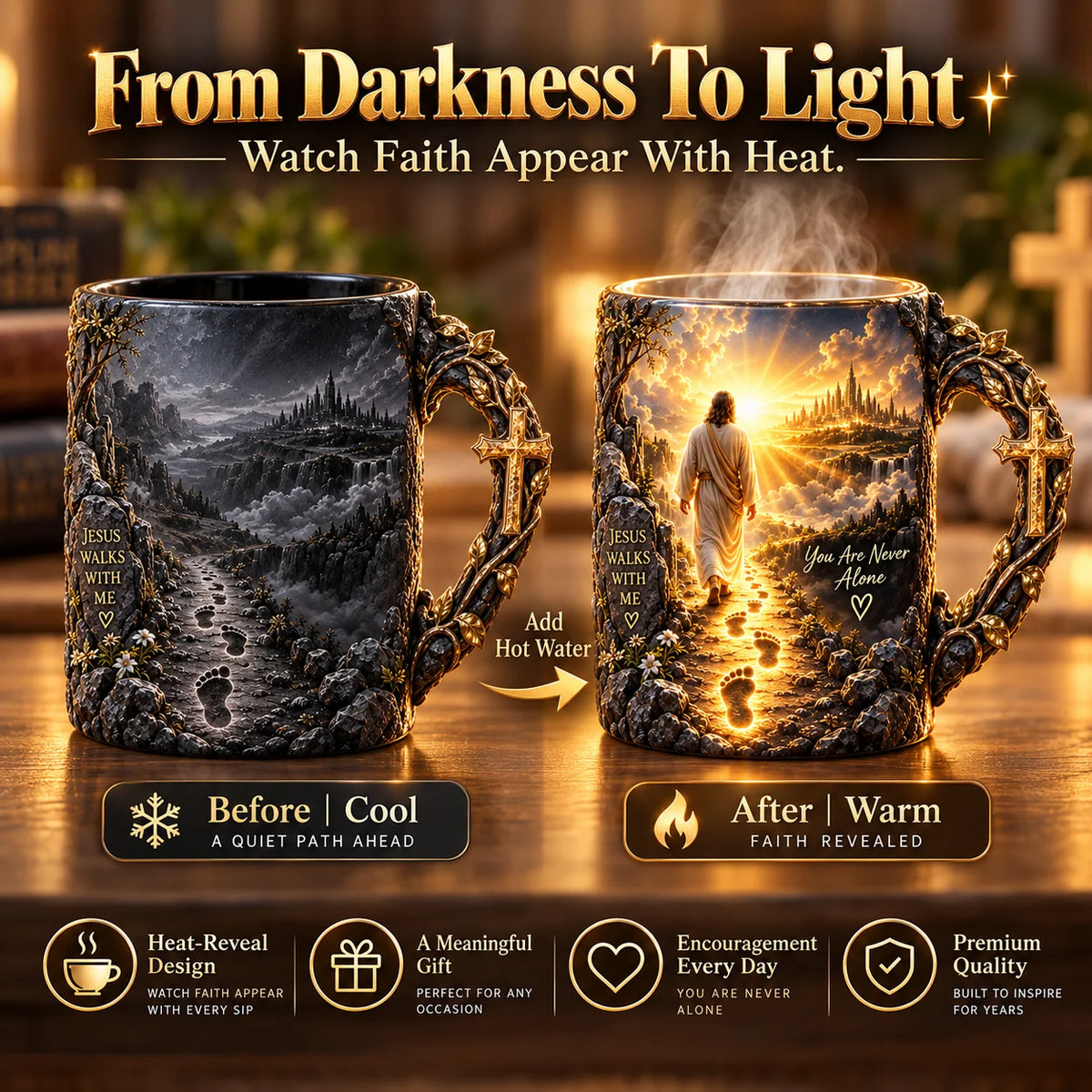 ☀️✝️Joy Comes in the Morning Heat-Reveal Ceramic Faith Mug🙏Inspirational Christian Coffee Cup