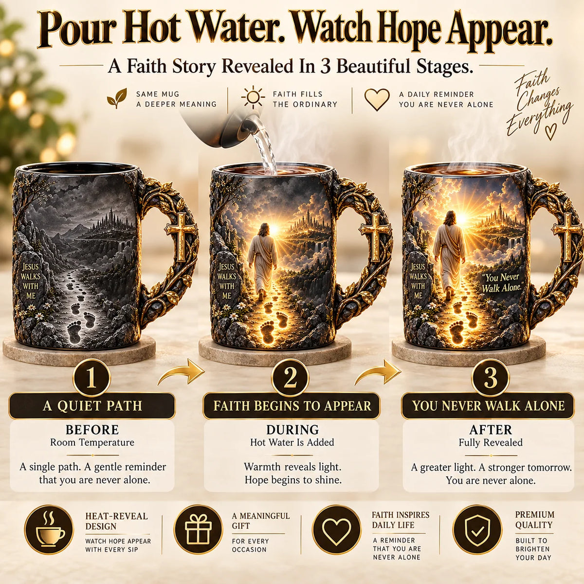 ☀️✝️Joy Comes in the Morning Heat-Reveal Ceramic Faith Mug🙏Inspirational Christian Coffee Cup