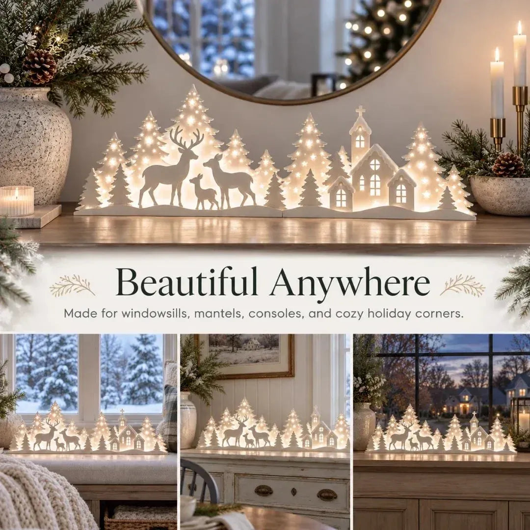 Free Shipping🦌 LED Christmas Deer & Village Window Decor | 2-Piece Lighted Scene