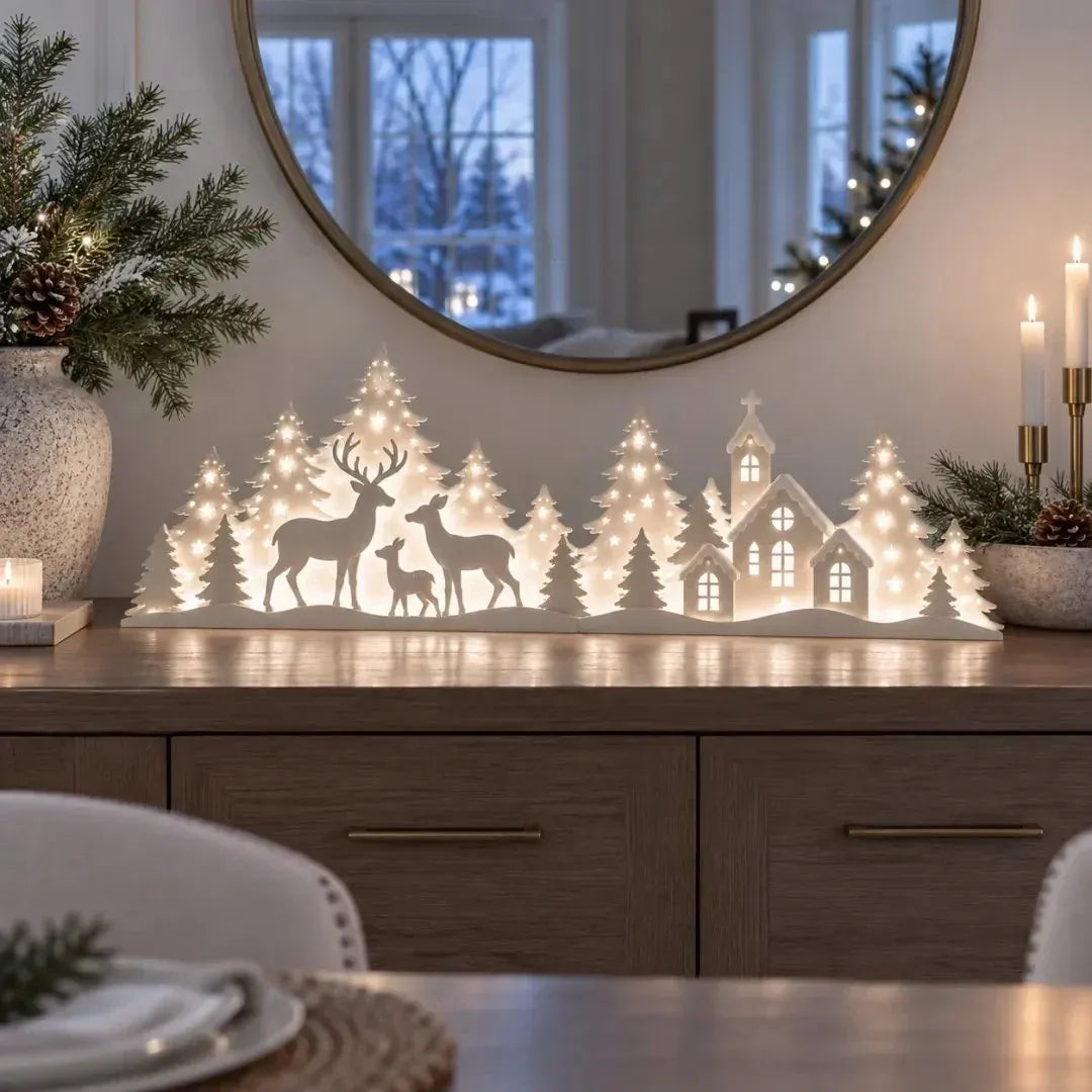 Free Shipping🦌 LED Christmas Deer & Village Window Decor | 2-Piece Lighted Scene