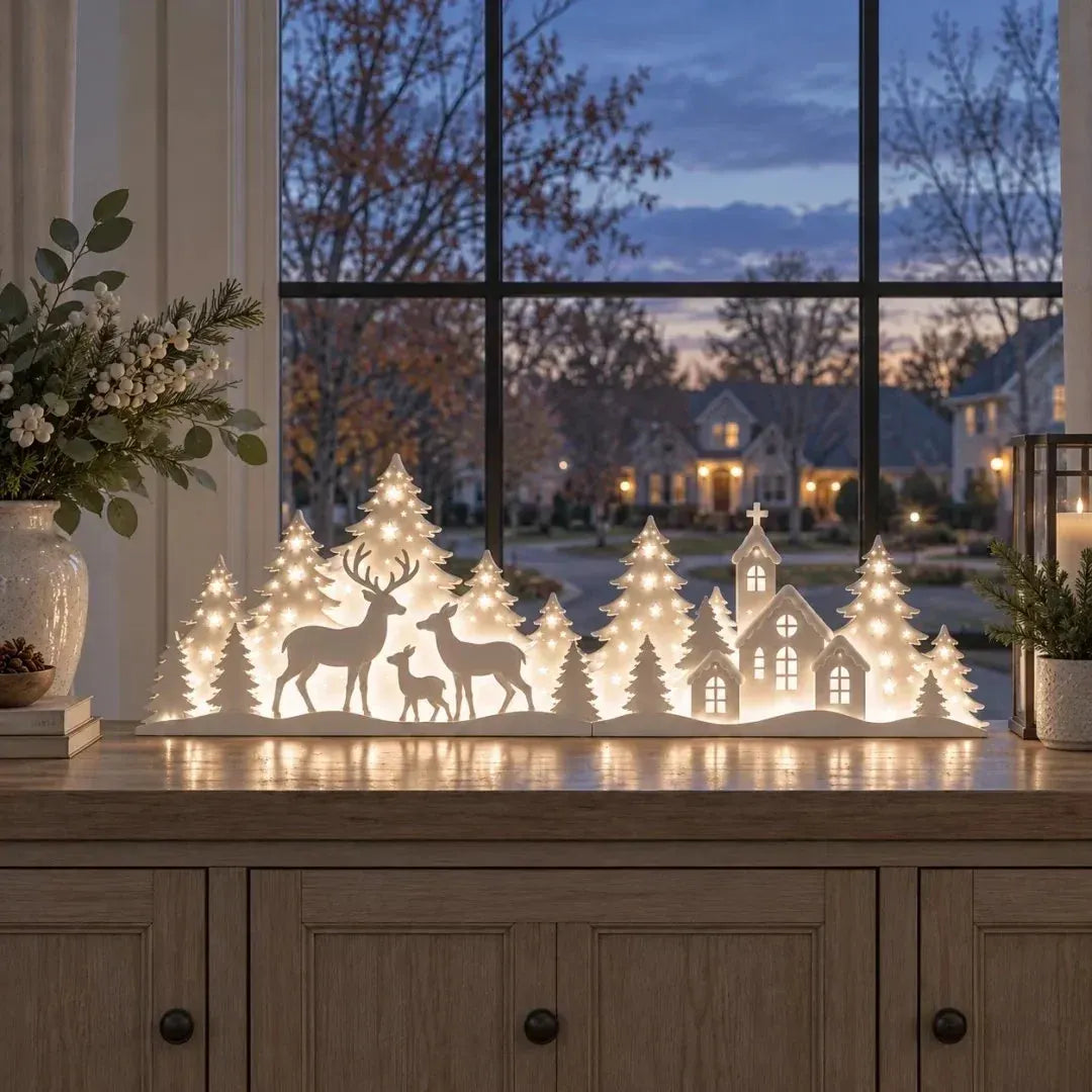 Free Shipping🦌 LED Christmas Deer & Village Window Decor | 2-Piece Lighted Scene