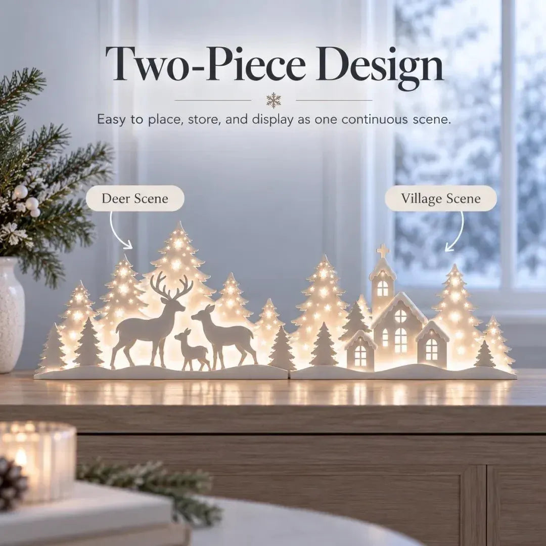 Free Shipping🦌 LED Christmas Deer & Village Window Decor | 2-Piece Lighted Scene