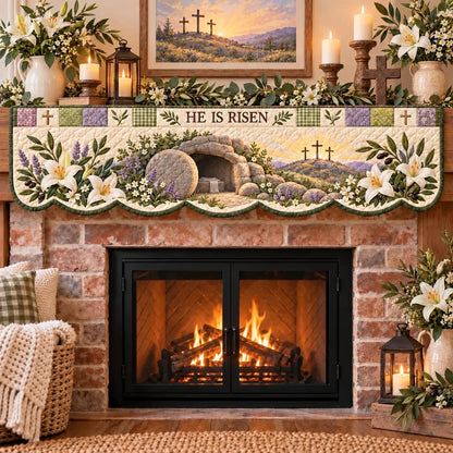 🍀Last Day 49% OFF – ✝️ Easter Faith Quilted Mantel Scarf | Patchwork Christian Fireplace Décor for Spring & Easter 🌷